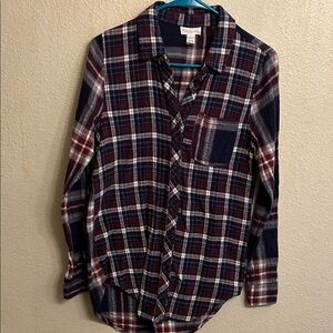 💕Full Tilt Women Plaid Flannel Long SleeveShirt Navy Burgundy Size Small